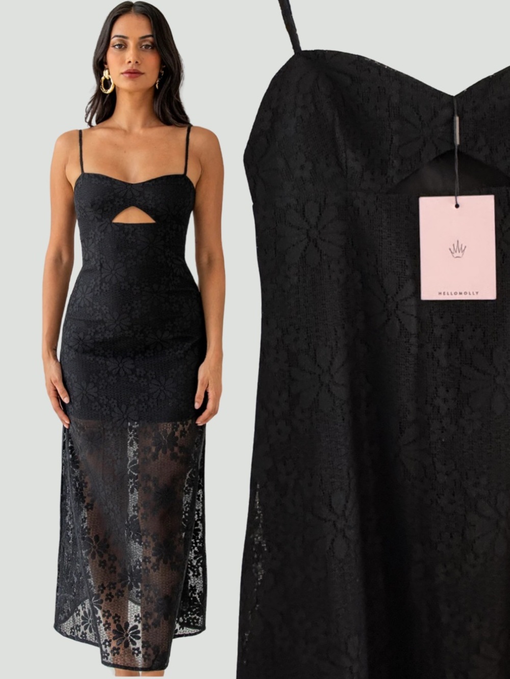 Hello Molly Luvalot Stylish Location Maxi Dress Black Lace Size 6